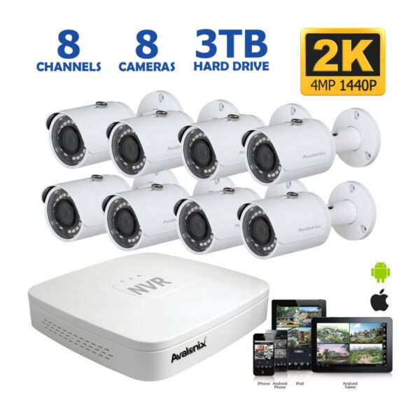 2K 8-Channel PoE System with 4MP Cameras, 100ft Night Vision