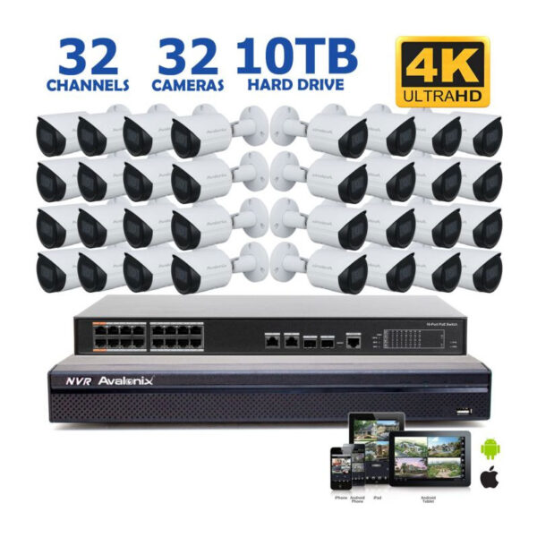 4K PoE 32 Camera 4K PoE System, 100ft Night Vision