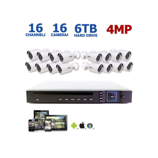 4MP 16-Channel IP Camera System, 16 4MP Bullet Cameras